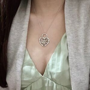 Tiffany & Co. XL enchant filigree heart w key pendant on a 18” thick chain